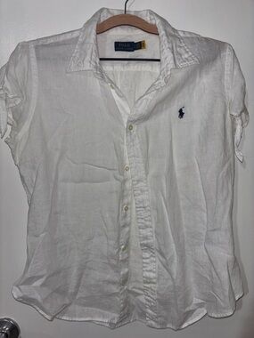 Polo by Ralph Lauren White Short-Sleeve Linen Button-Down with Navy Pony